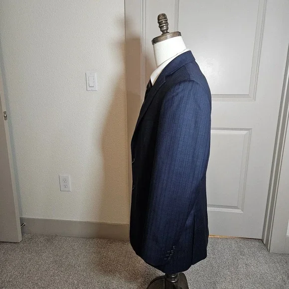 Charles Tyrwhitt 44R Slim‎ Fit Wool Suit Blazer Men Super 100's Navy Pinstriped